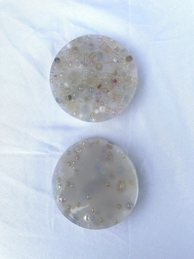 Two handmade picky pads made with transparent pebbles